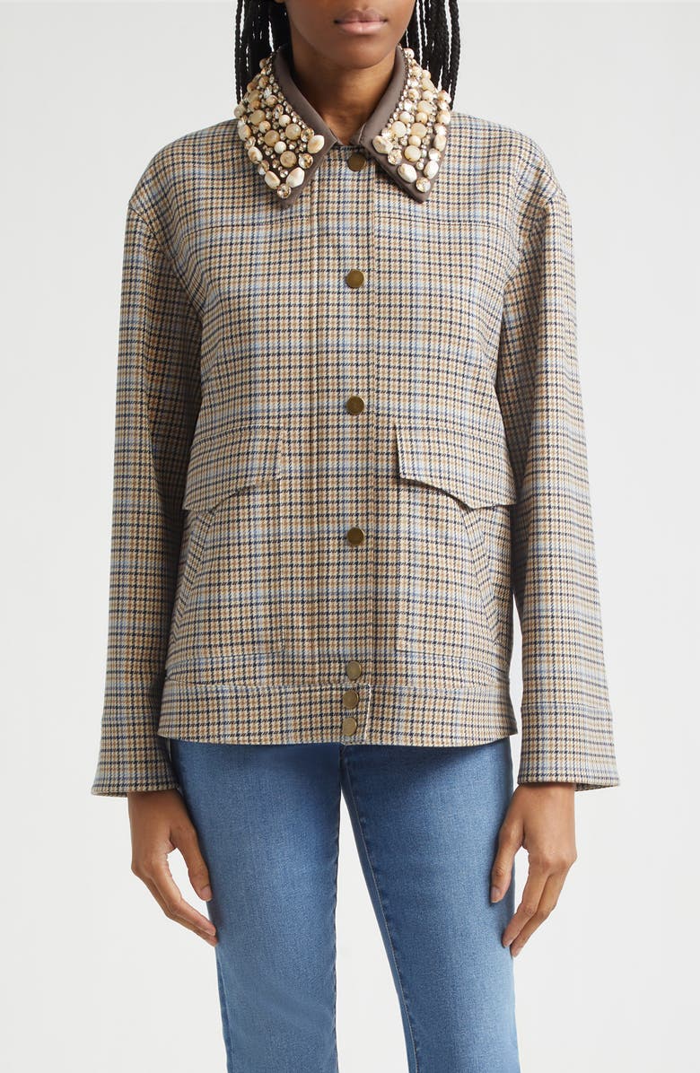 Veronica Beard Kasper Plaid Chore Jacket, Main, color, Brown Multi