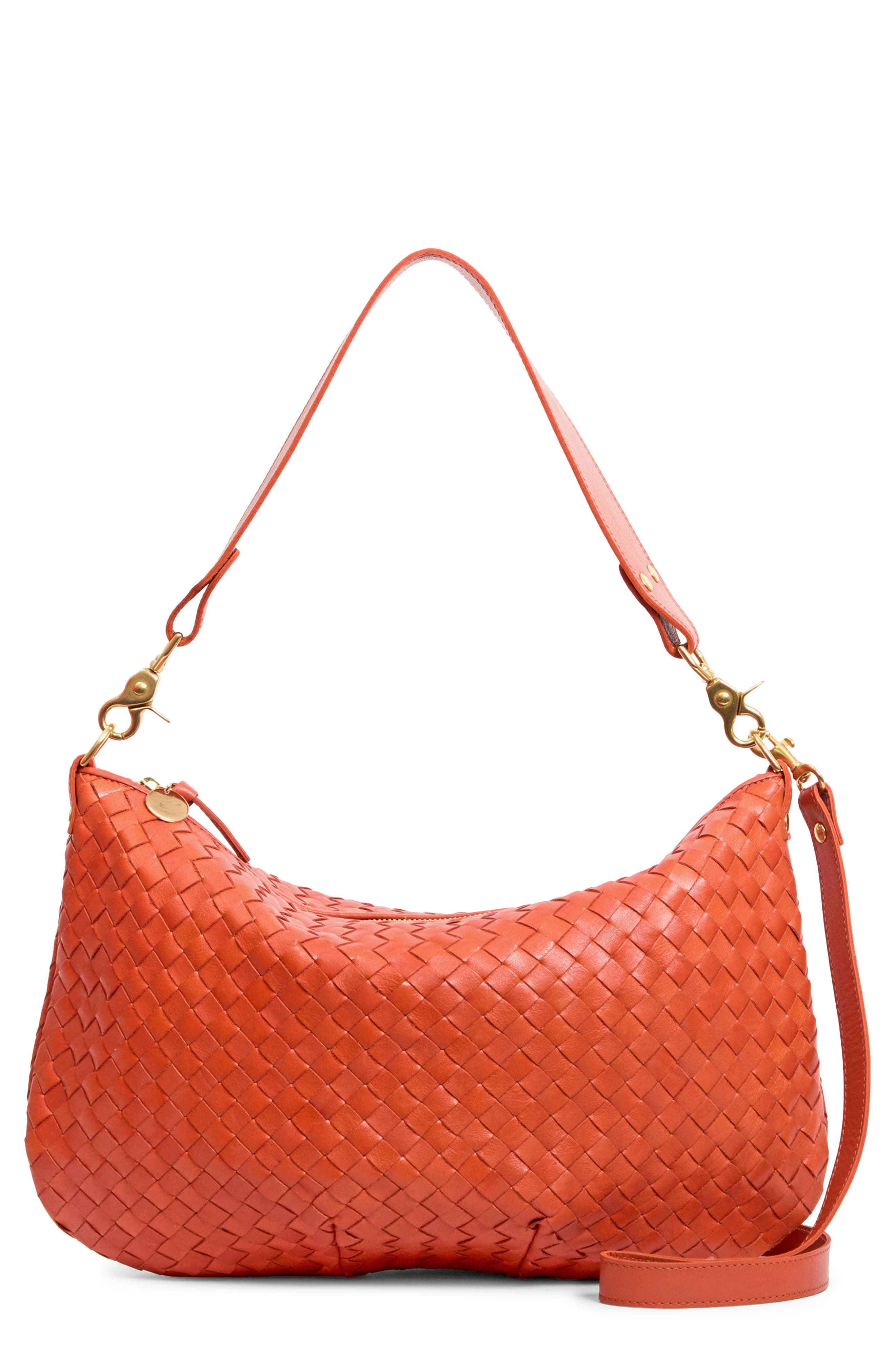 Clare V. Medium Moyen Woven Leather Messenger Bag, Main, color, Saltillo