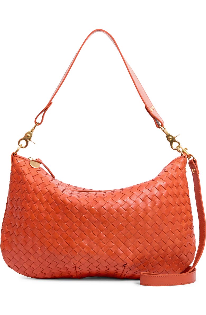 Clare V. Medium Moyen Woven Leather Messenger Bag, Main, color, Saltillo