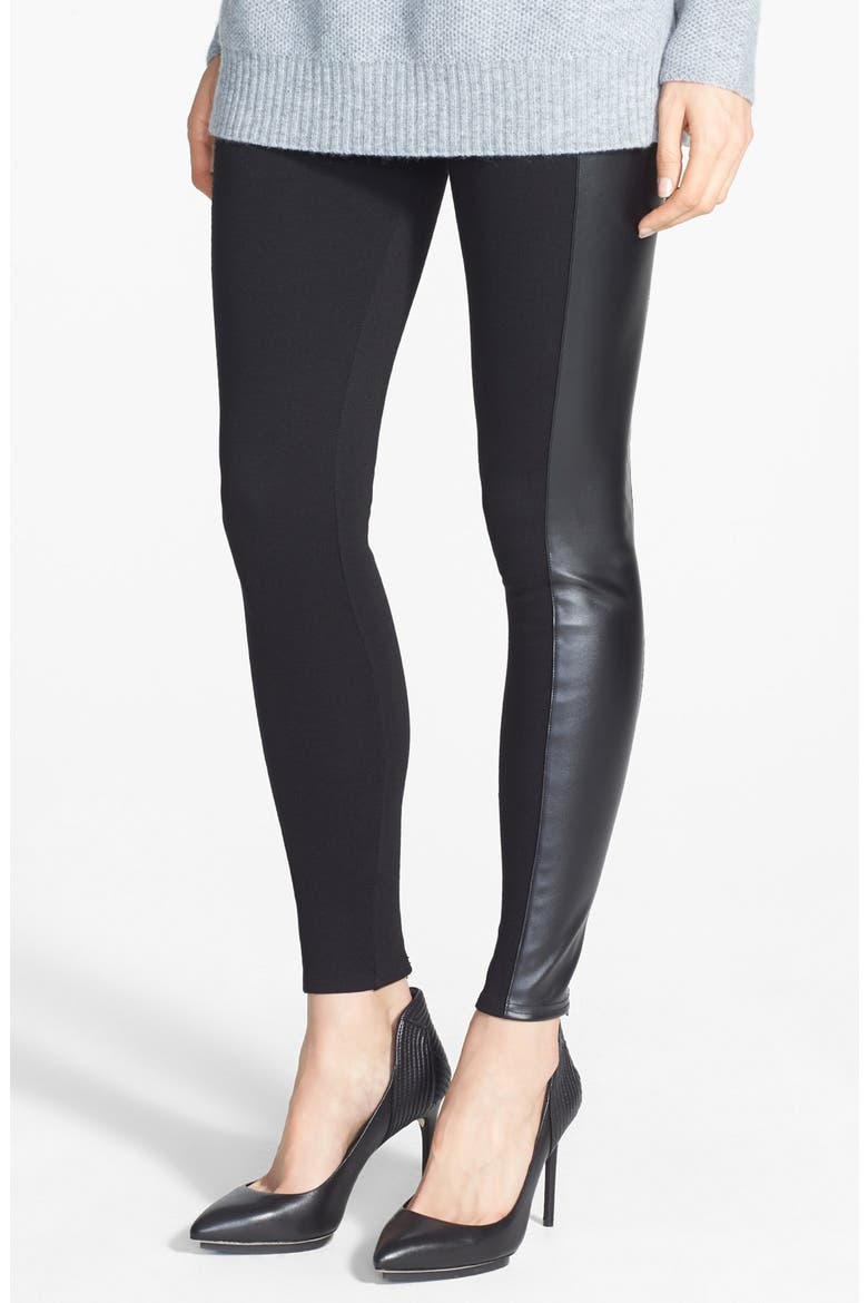 Faux Leather Stripe Ankle Zip Moto Leggings, Main, color, BLACK