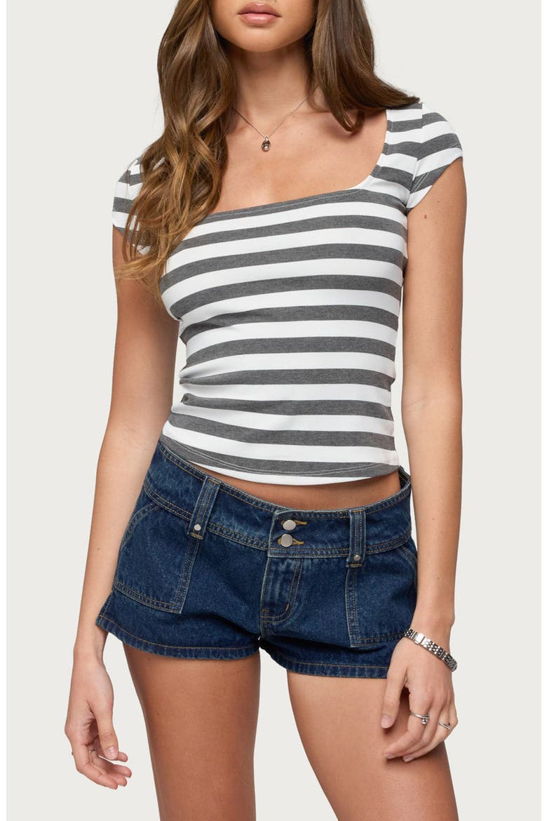 LETSHA STRIPED SQUARE NECK TOP, Main, color, GRAY-AND-WHITE