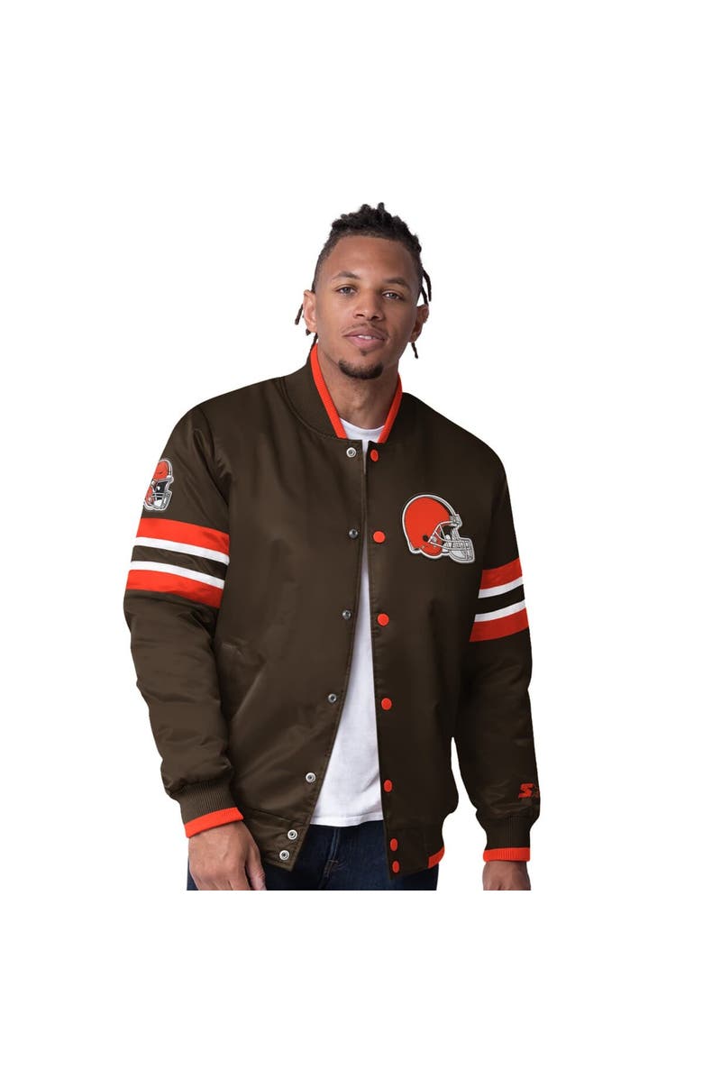 STARTER Men's Starter Brown Cleveland Browns Scout I Full-Snap Varsity Jacket, Alternate, color, Brown
