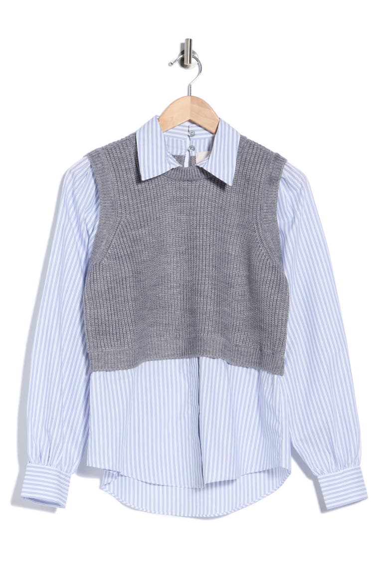 Mara Prestyle Pullover, Main, color, HEATHER GREY/ BLUE WHITE