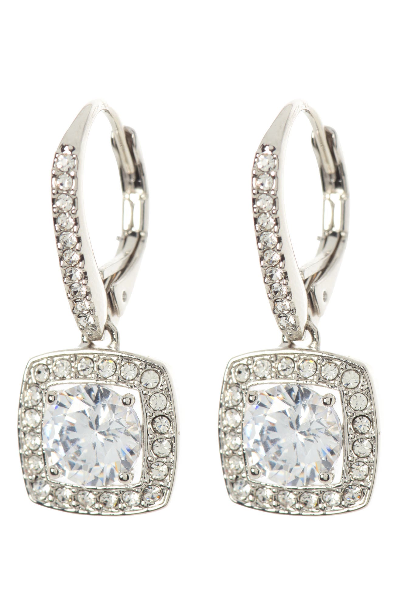 Nadri Square Halo CZ Drop Leverback Earrings