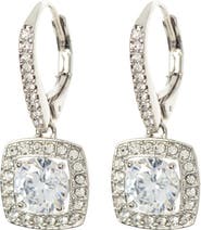 Nadri Square Halo CZ Drop Leverback Earrings