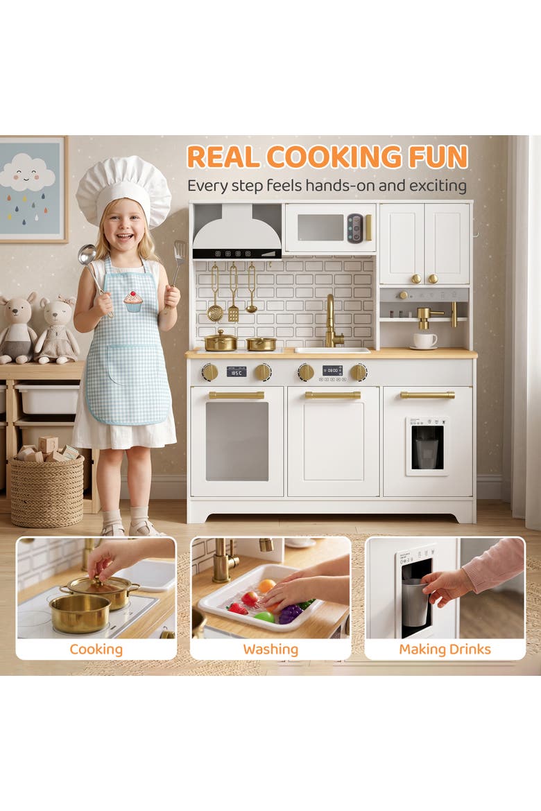 Kids Play Kitchen Set with Sink, Stove, Coffee Maker, Ice Maker, Oven, White, Alternate, color, White