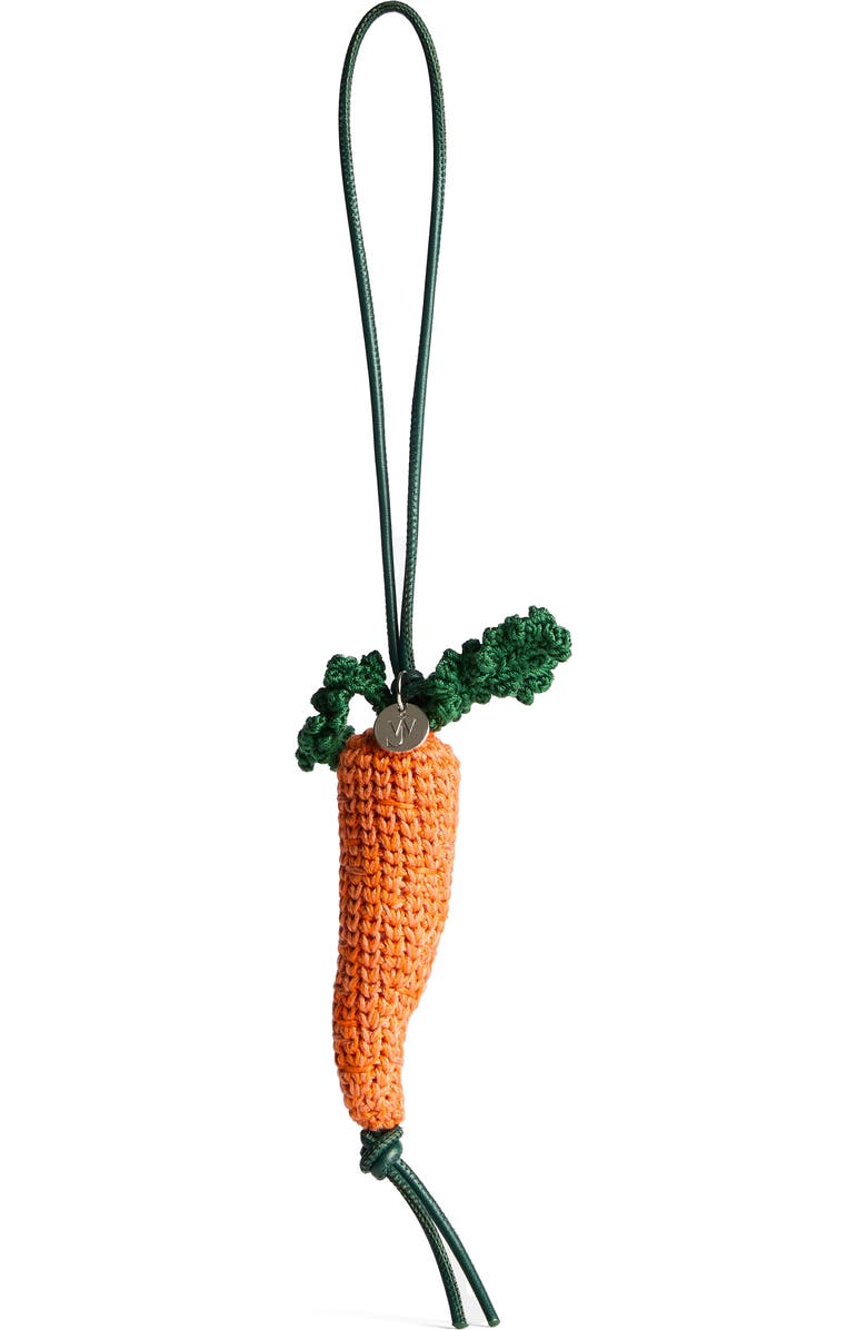 JW Anderson Crocheted Carrot Mercerized Cotton Bag Charm, Main, color, Orange