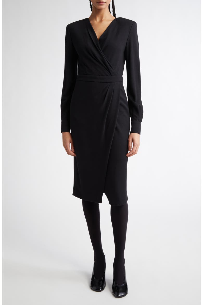 Virtus Long Sleeve Jersey Faux Wrap Dress, Main, color, BLACK