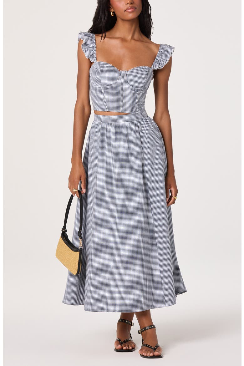 Wylda Floral Print Maxi Skirt, Alternate, color, BLUE GINGHAM