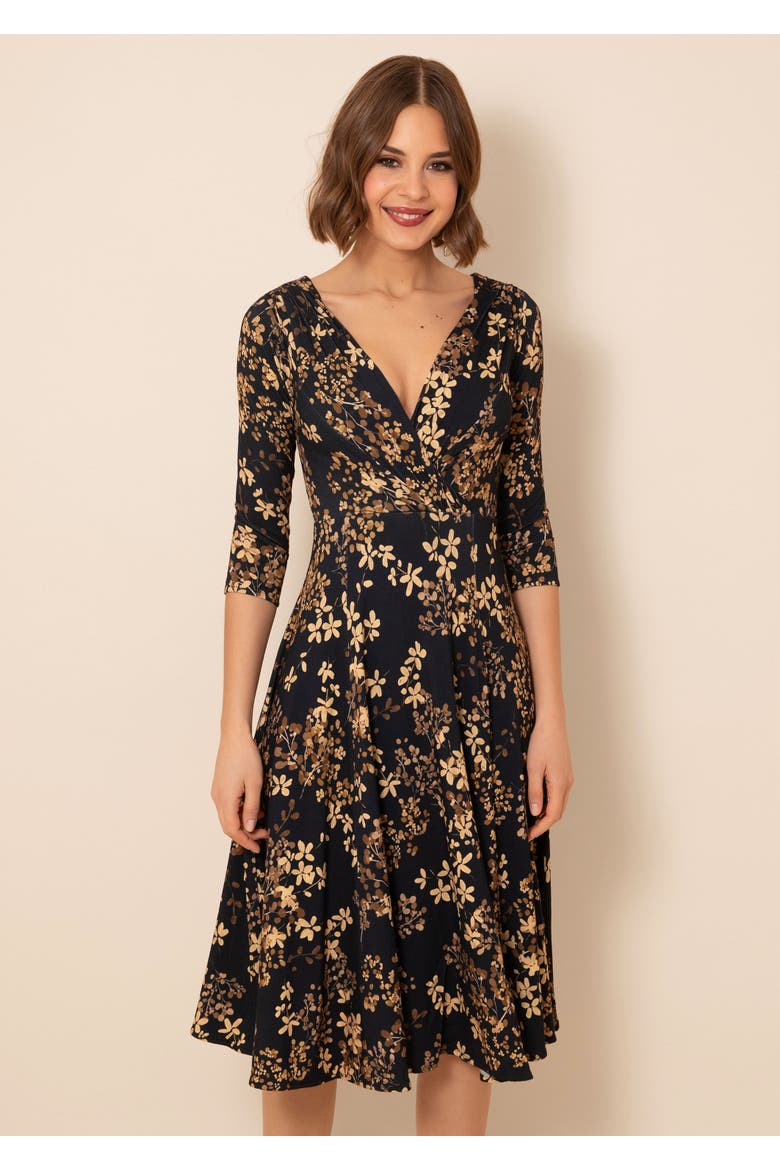 Annie 3/4 Sleeve Midi Dress, Alternate, color, Golden Blossom