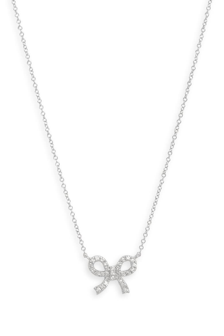 14k Gold Diamond Bow Pendant Necklace, Main, color, WHITE GOLD