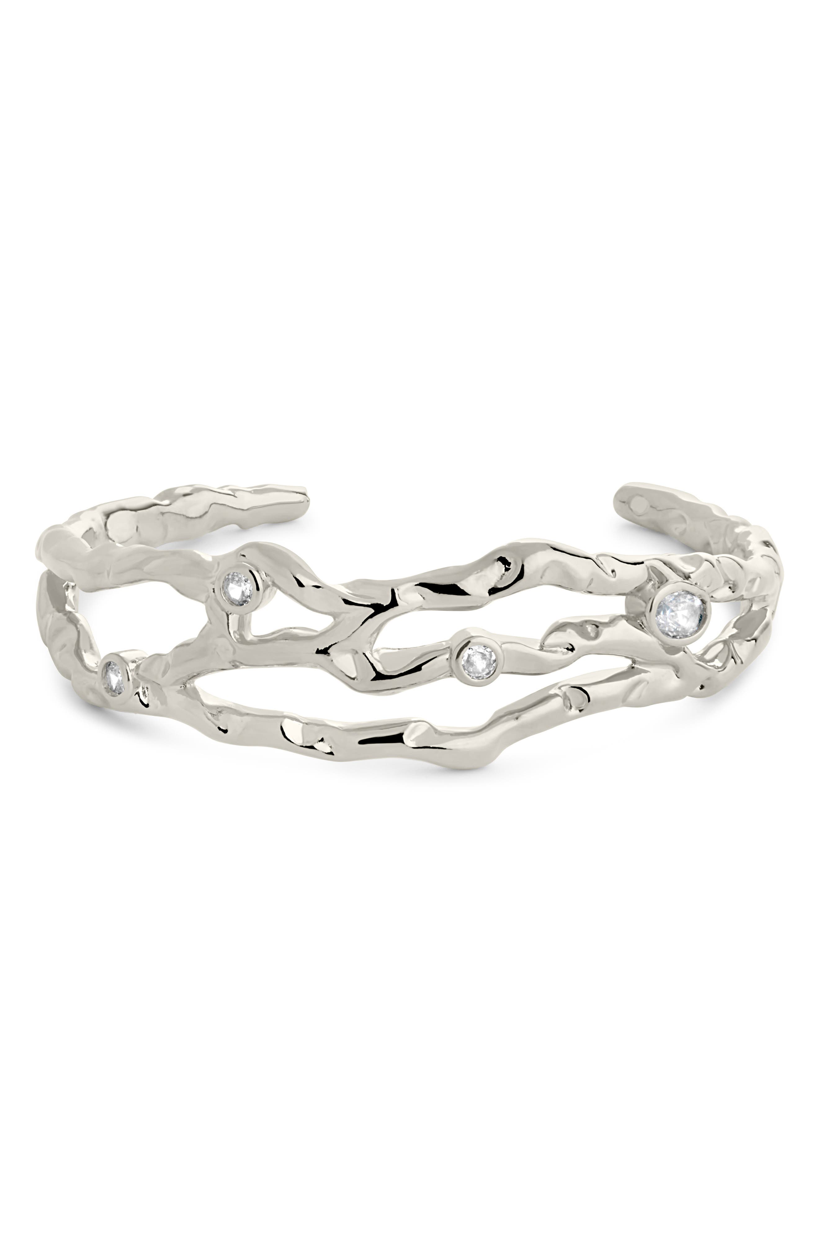 Sterling Forever Tully Cubic Zirconia Molten Cuff Bracelet