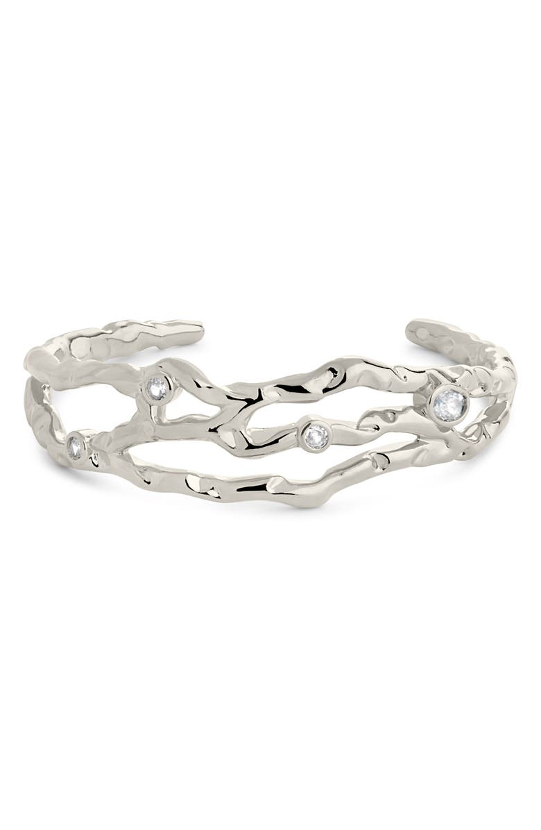 Sterling Forever Tully Cubic Zirconia Molten Cuff Bracelet, Main, color, Silver