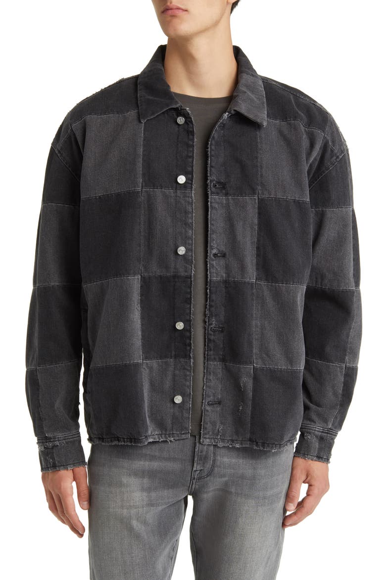 Checkerboard Denim Jacket, Main, color, MONOCHROME WASHED NOIR