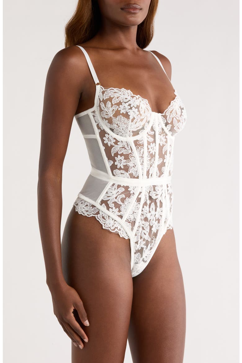 Lace Underwire Bodysuit, Alternate, color, WHITE