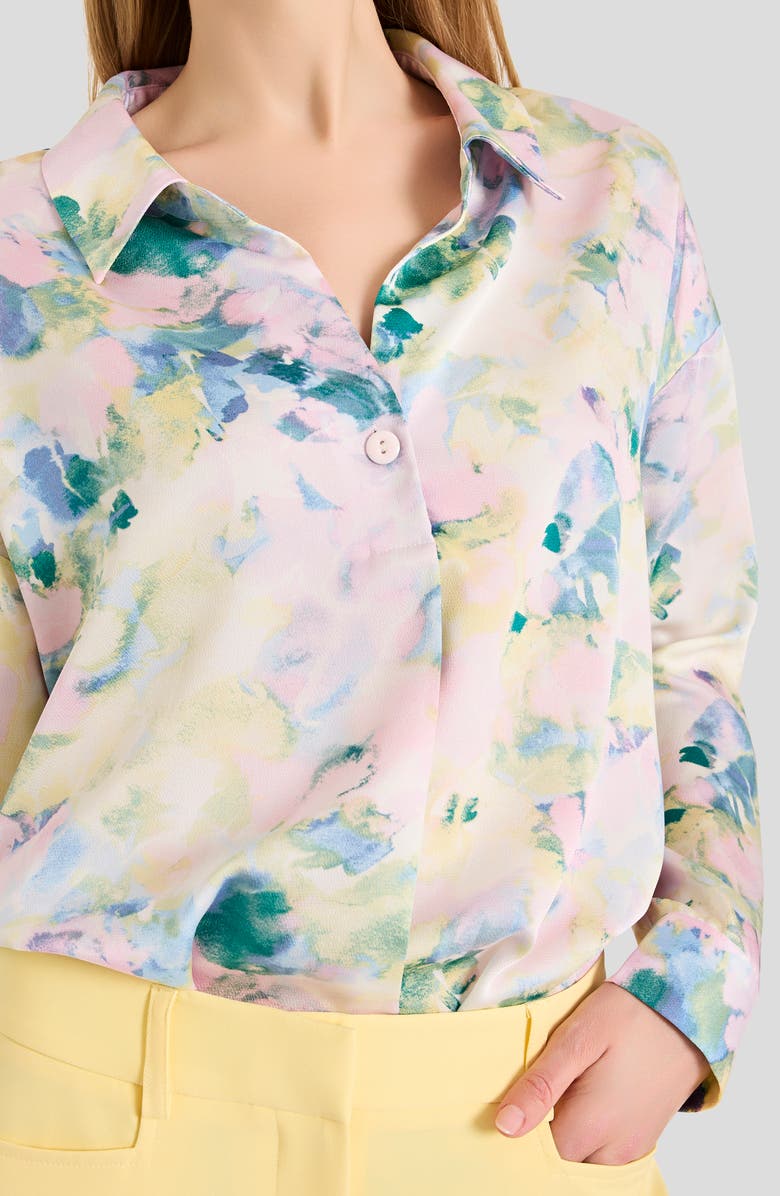 Tahari ASL Watercolor Floral Print Shirt, Alternate, color, Blush Buttercup