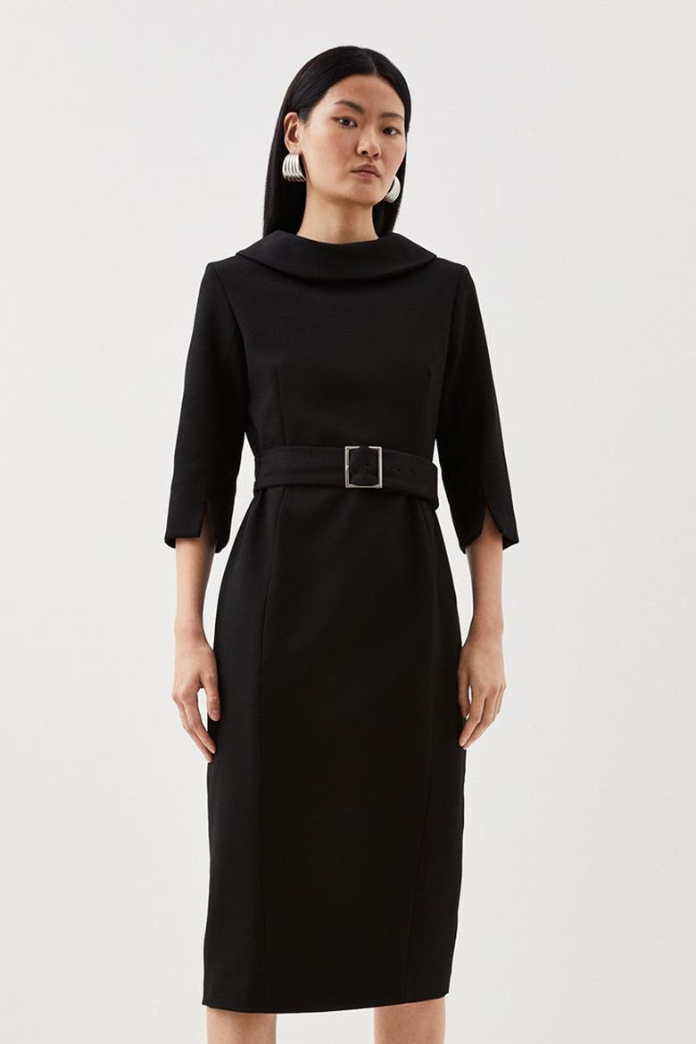 Petite Roll Neck Pencil Midi Dress, Main, color, Black