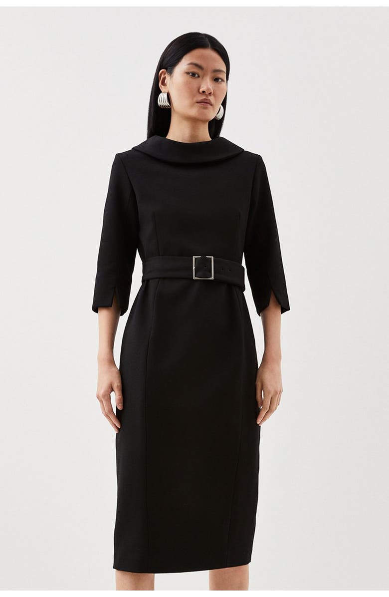 Karen Millen Petite Roll Neck Pencil Midi Dress, Main, color, Black