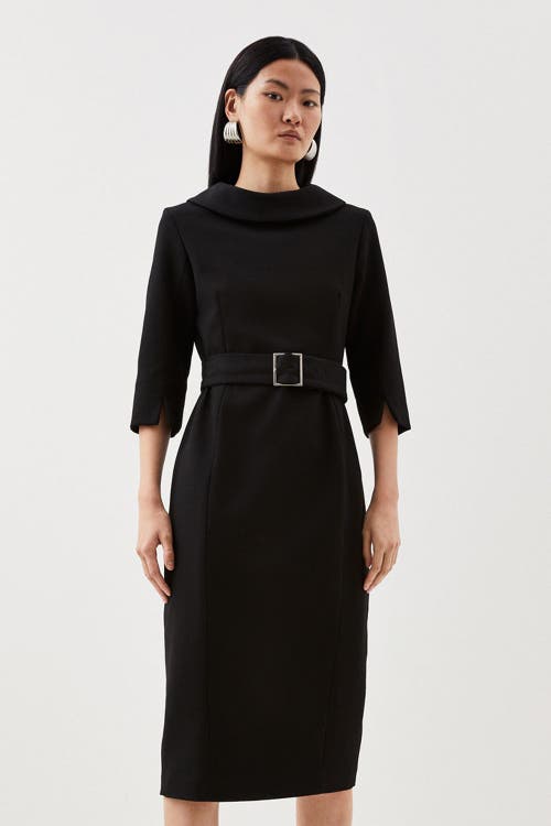 Karen Millen Petite Roll Neck Pencil Midi Dress In Black
