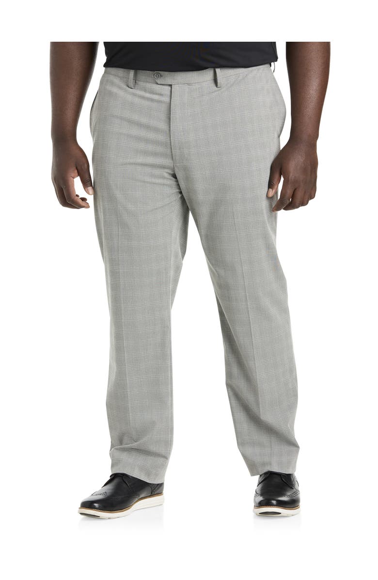 Oak Hill by DXL Waist-Relaxer Plaid Dress Pants, Main, color, Grey