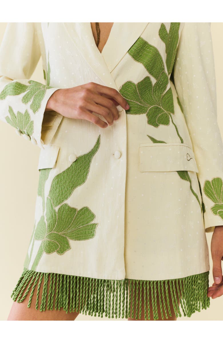 Eddy Alex Double Breasted Blazer Dress, Alternate, color, Ivory With Green Applique