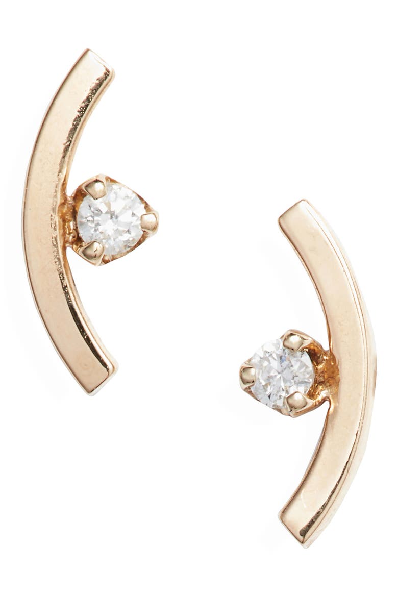 Diamond Curved Bar Stud Earrings, Main, color, YELLOW GOLD
