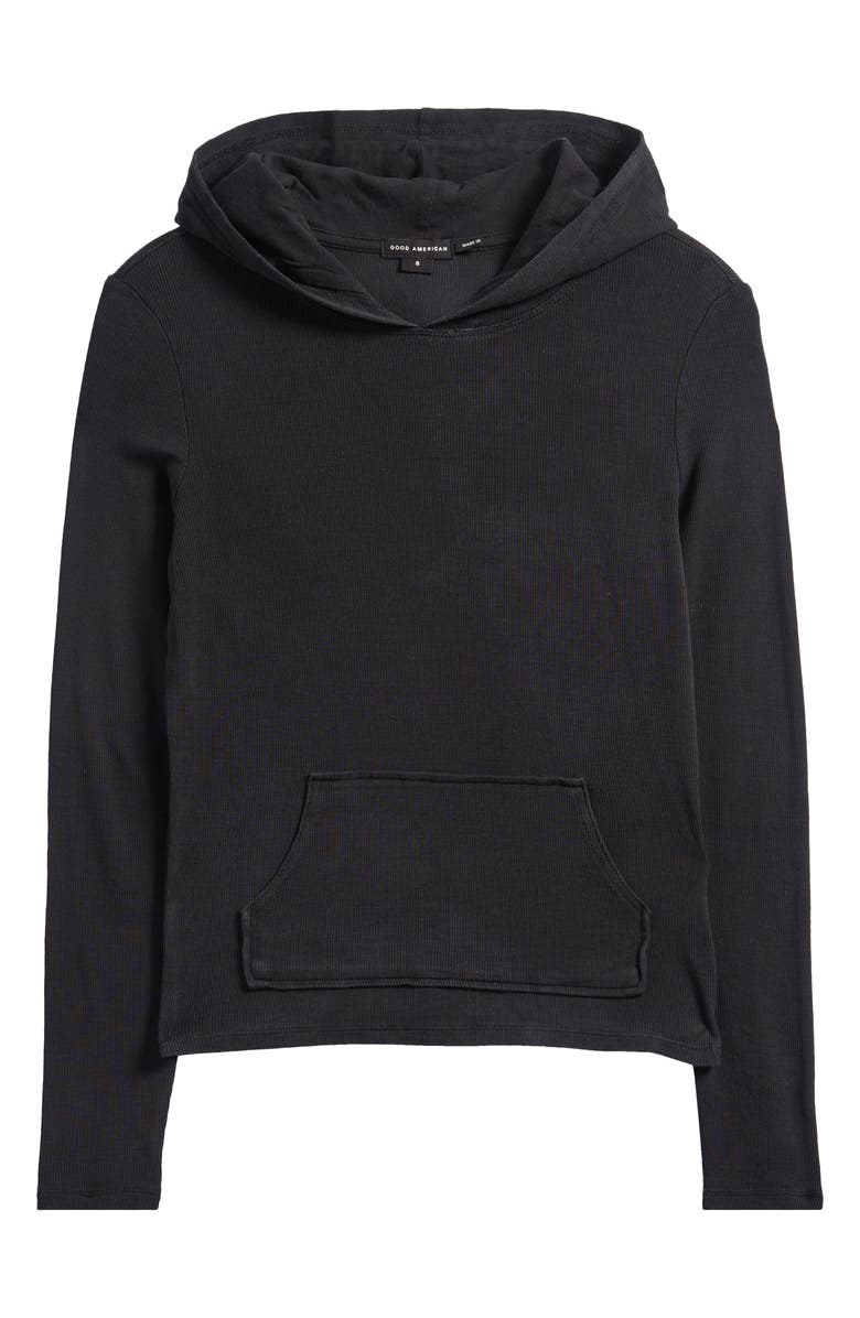 Good American Jeanius Rib Hoodie, Alternate, color, Black001