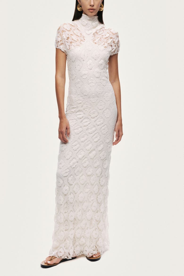 High-Neck Lace Maxi Dress, Main, color, Ivory