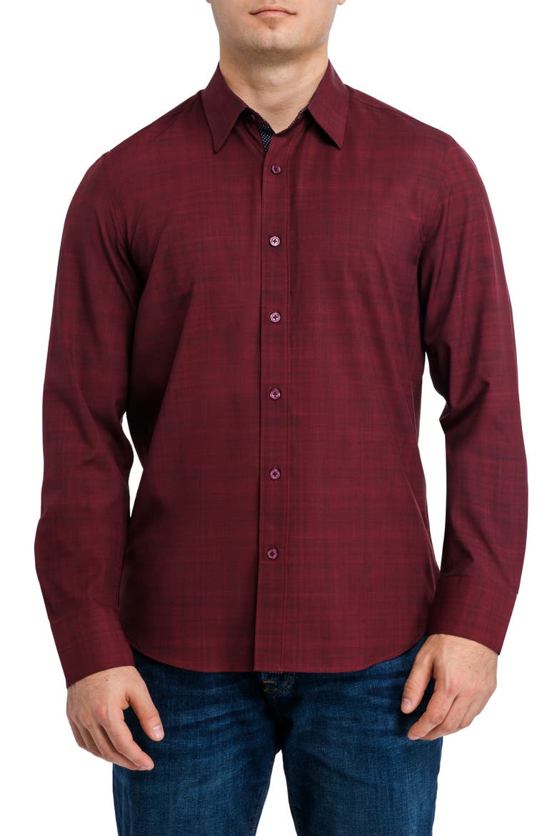 Slim Fit Stretch Chambray Button-Up Shirt, Main, color, BURGUNDY