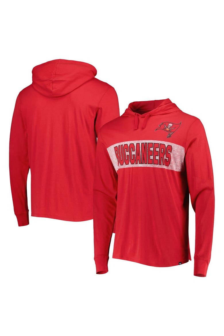 Men's '47 Red Tampa Bay Buccaneers Field Franklin Hooded Long Sleeve T-Shirt, Main, color, Red