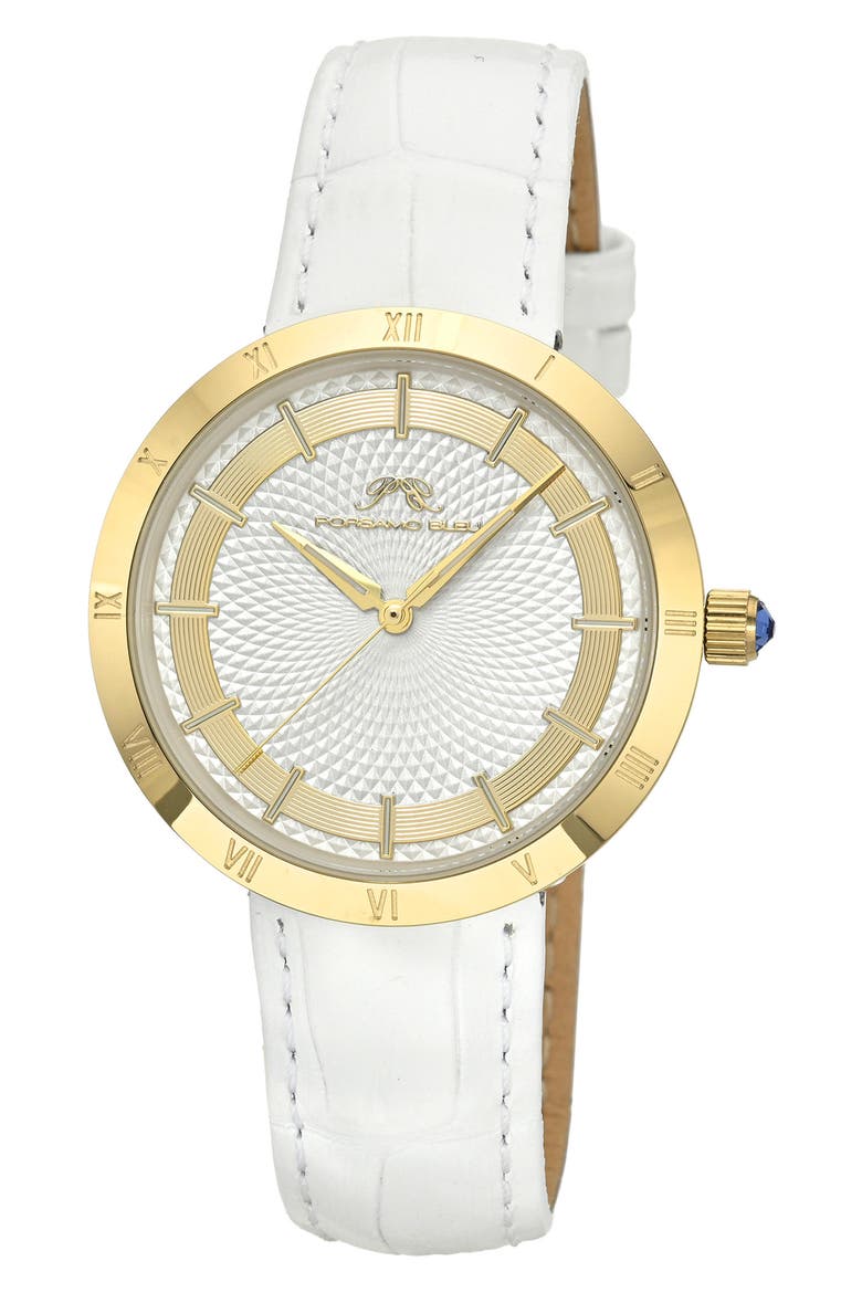 Monroe Leather Strap Watch, Main, color, WHITE GOLD TONE