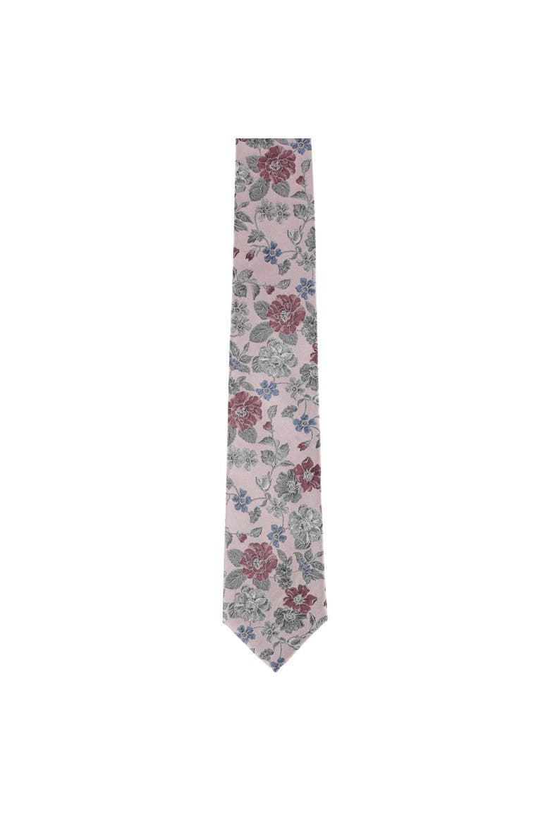 Nico Subtle Vine and Flower Patterned Silk Necktie, Alternate, color, Pale Pink with Grey