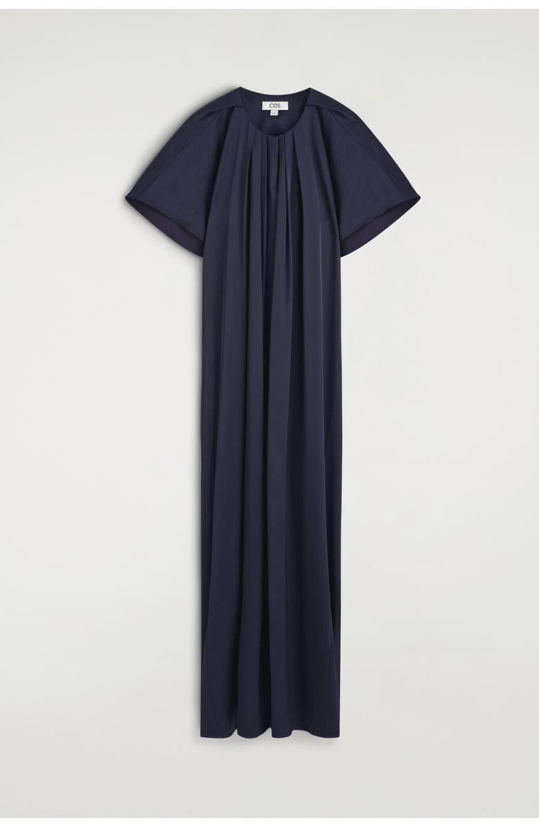 COS Pleated Satin Midi Dress, Alternate, color, Navy
