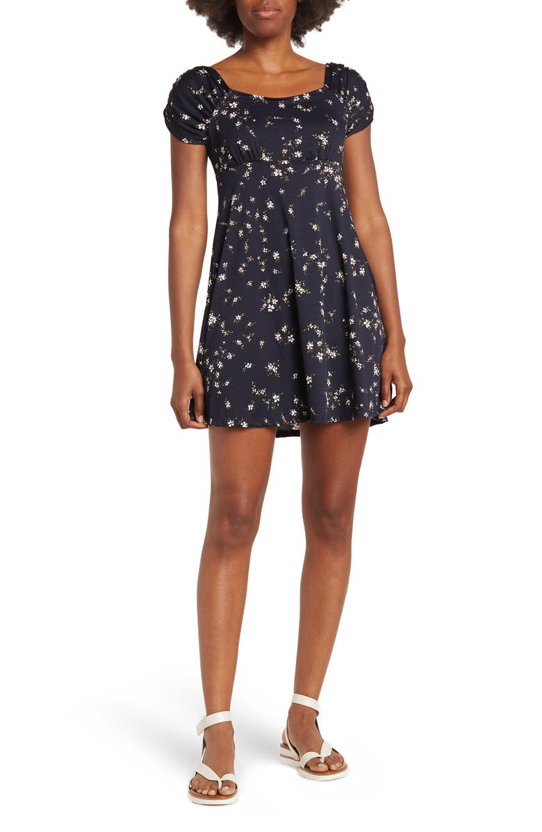 Good Luck Gem Puff Sleeve Micro Print Mini Dress, Main, color, 