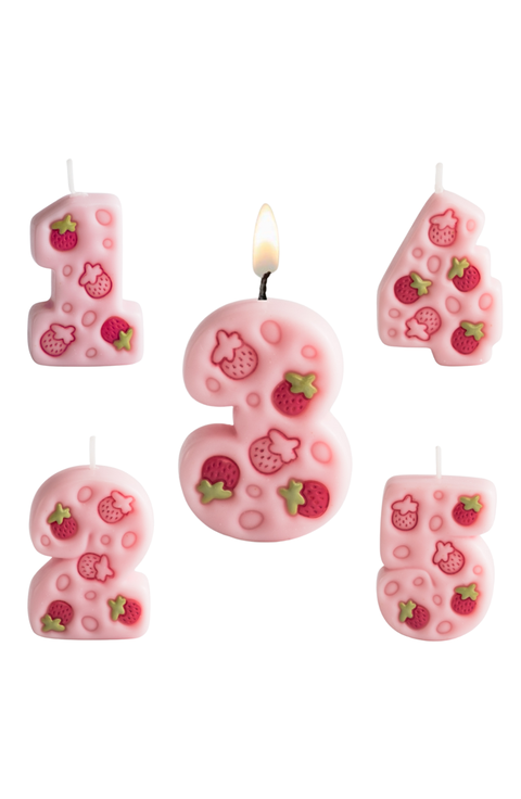 Bubble Cream Strawberry Birthday Number Candle Cake Topper