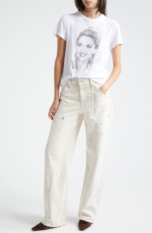 Re/done High Rise Straight Leg Jeans In Distressed Vintage White In Distressed Vintage White