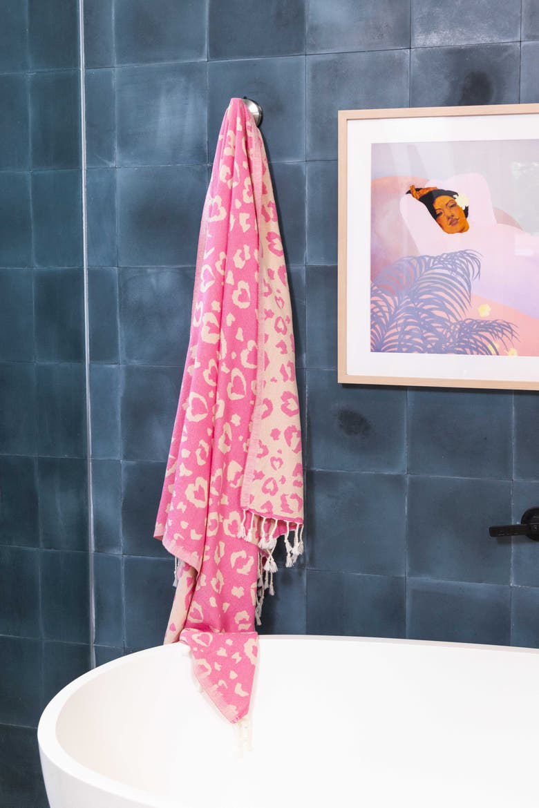 Leopard Heart Organic Turkish Towel, Alternate, color, Pink