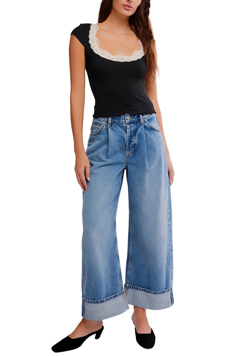 Free People Oh My Darling Lace Trim Top, Alternate, color, Black