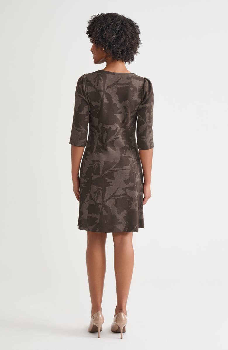 Ming Wang A-Line Floral Jacquard Soft Knit Dress, Alternate, color, Warm Taupe/Dark Umber