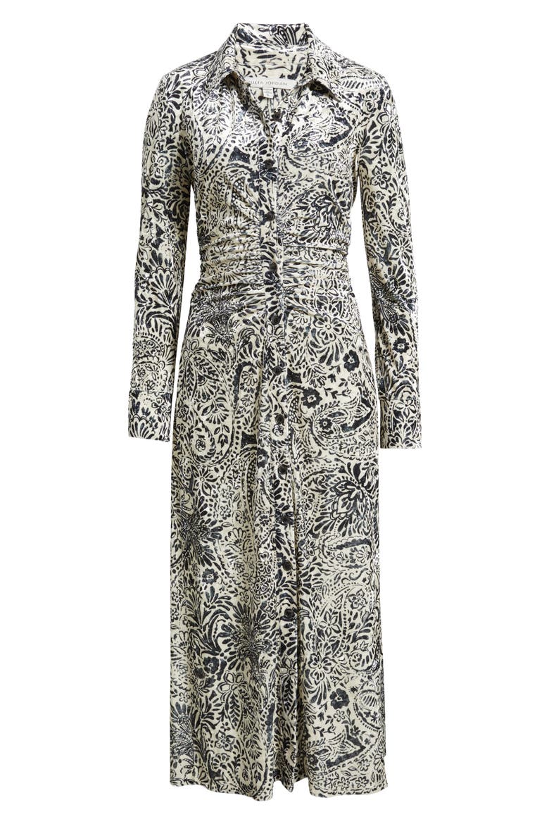 Print Long Sleeve Velvet Midi Shirtdress, Alternate, color, IVORY BLACK