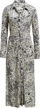 Julia Jordan Print Long Sleeve Velvet Midi Shirtdress