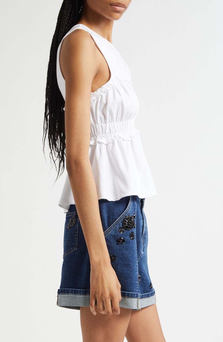Cinq à Sept Pania Smocked Ruffle Sleeveless Top, Alternate, color, White
