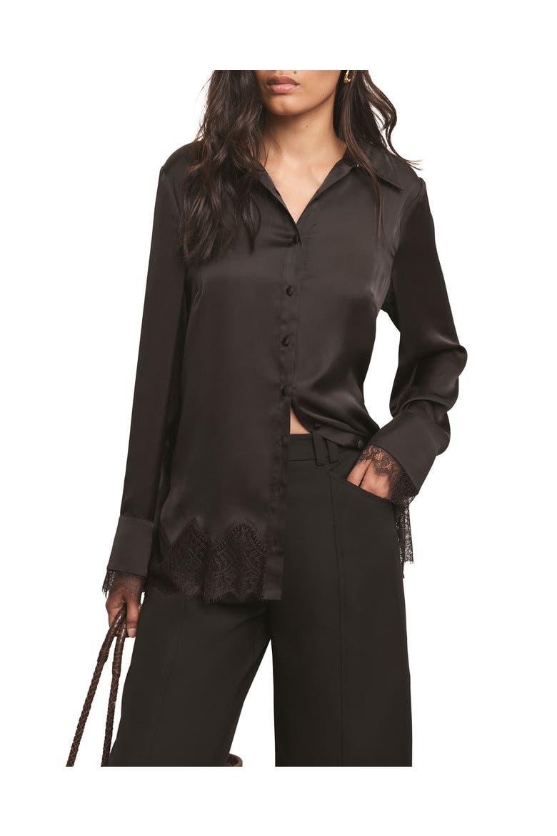 Satin Lace Trim Shirt, Alternate, color, Black
