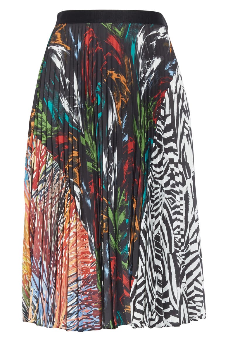 Mixed Prints Pleated Skirt, Alternate, color, BLACK ZEBRA MULTI