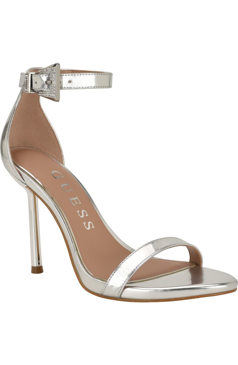 GUESS Insraa Ankle Strap Stiletto Sandal, Main, color, Silver