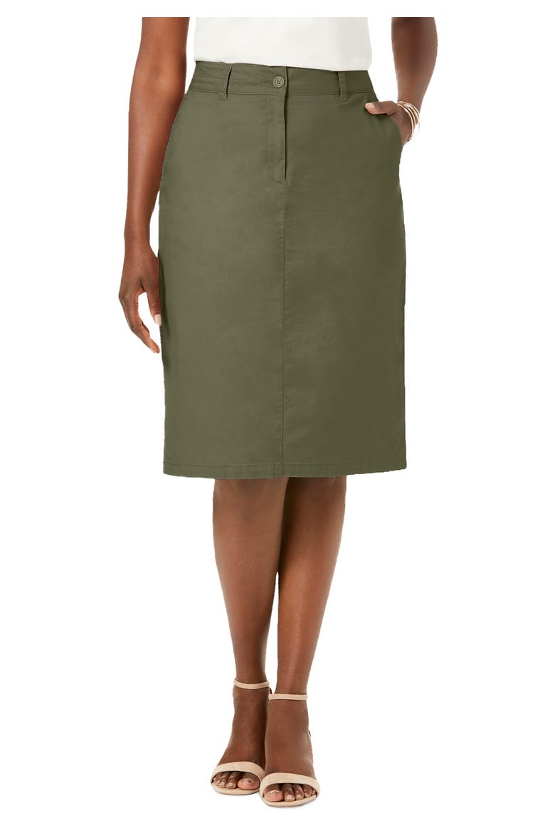 Stretch Cotton Chino Skirt, Main, color, DARK OLIVE GREEN
