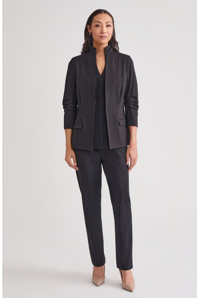 Ruched Sleeve Ponte Jacket, Alternate, color, BLACK