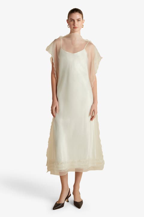 Silk Organza Sack Dress with Scalloped Edge