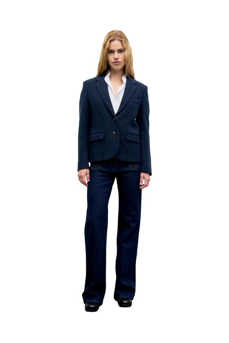 Juliet Herringbone Wool Blazer, Alternate, color, Navy Blue