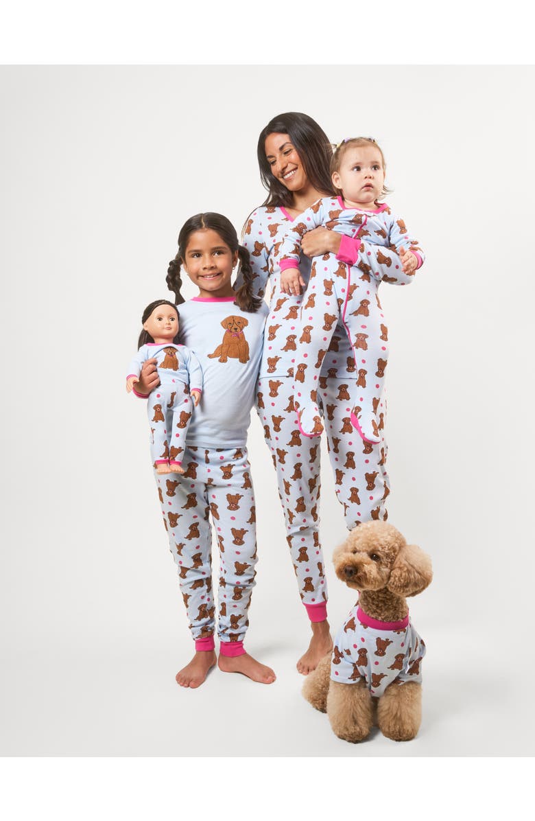 Leveret Kids Footed Printed Cotton Matching Family Pajamas, Animal Kingdom Prints, Alternate, color, Puppy